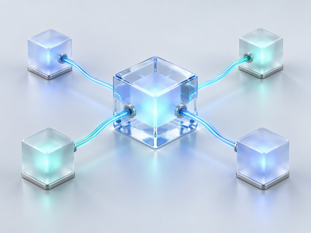 Glass gateway cube connected to four glowing nodes