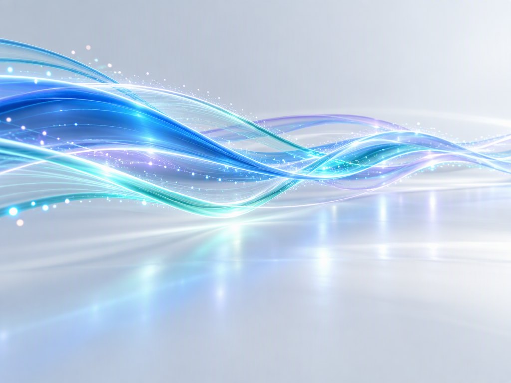 Flowing ribbons of blue and teal light